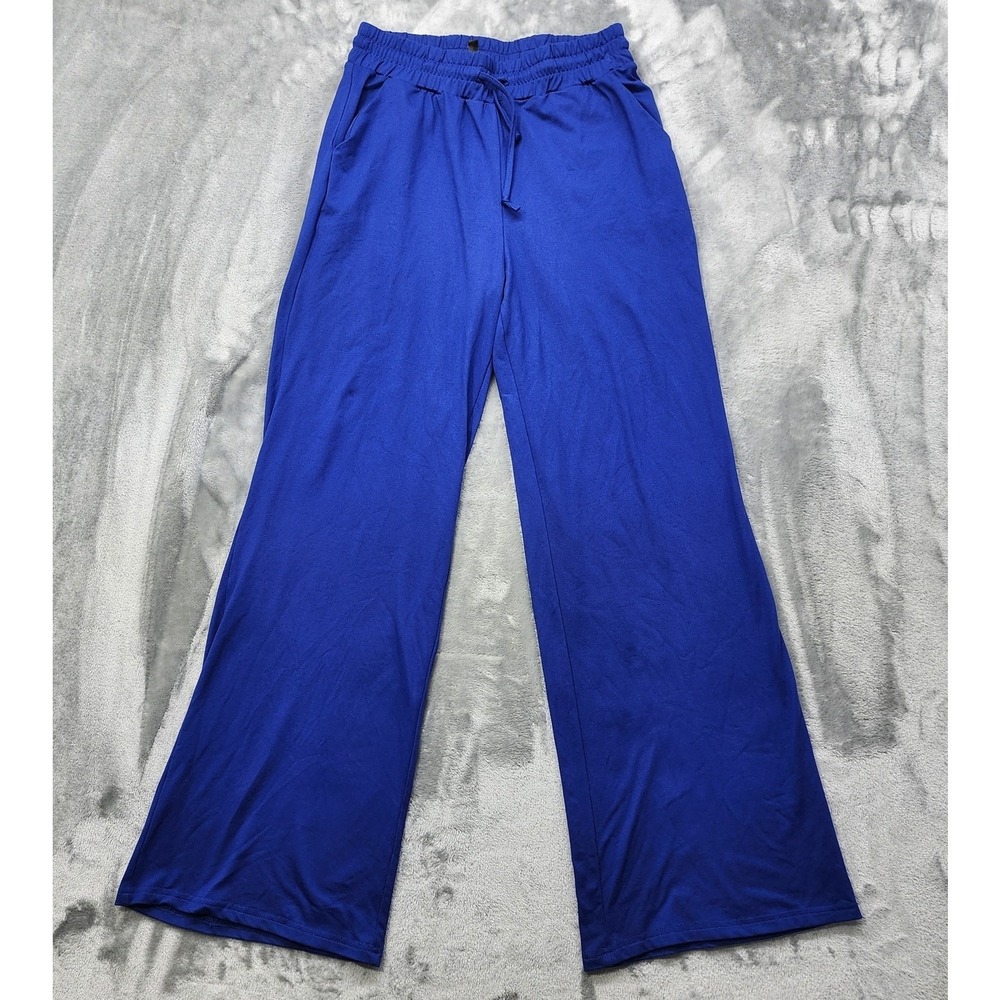 Sarin Mathews Pants Womens L Blue Pull On Wide Leg Drawstring Jersey Knit Casual